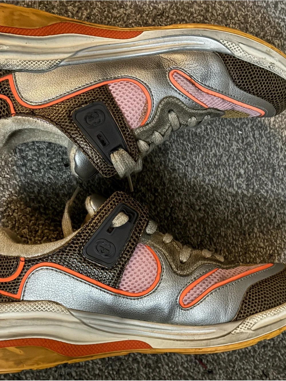 Gucci Gray, Pink & Brown Mixed-Media Sneakers